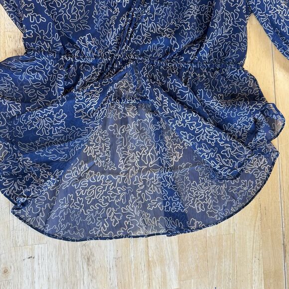 Ted Baker Mildred Blouse Balloon Sleeve Navy Beige Peasant Sheer Top Size 2 US 6 - Picture 9 of 14